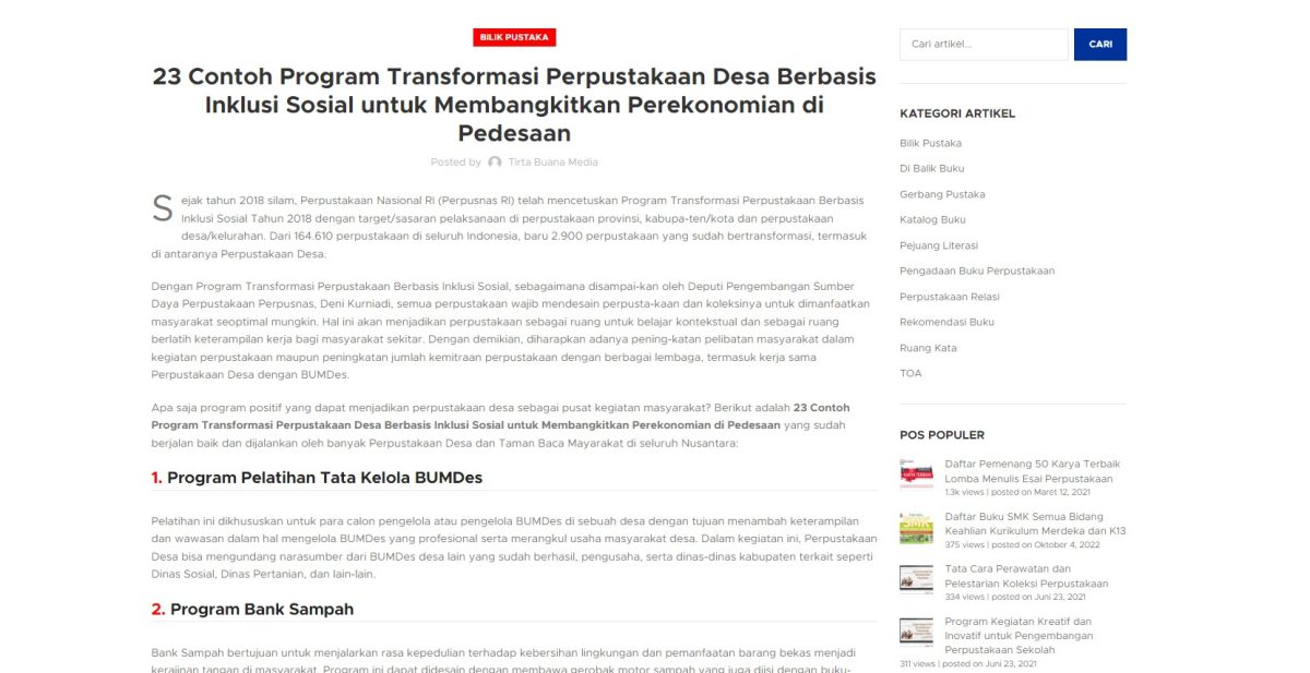 23 Contoh Program Transformasi Perpustakaan Desa Berbasis Inklusi ...