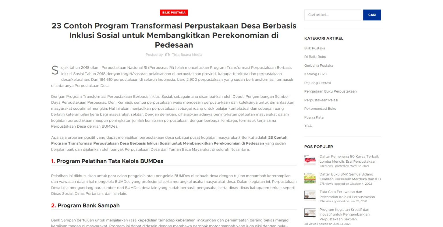 23 Contoh Program Transformasi Perpustakaan Desa Berbasis Inklusi