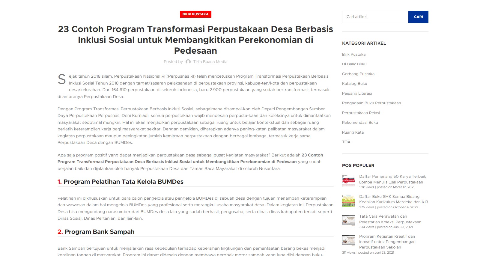 23 Contoh Program Transformasi Perpustakaan Desa Berbasis Inklusi Sosial untuk Membangkitkan Perekonomian di Pedesaan