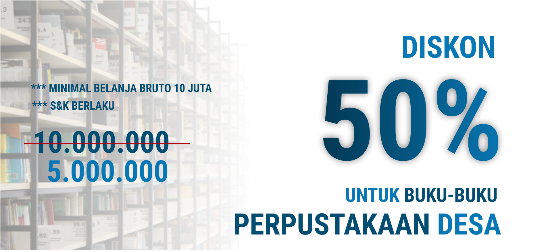 promo buku diskon 50 persen untuk perpustakaan desa