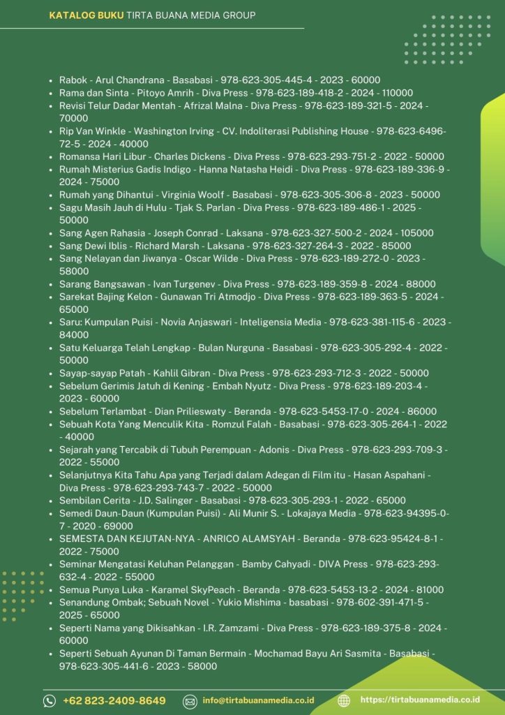 Katalog Buku Fiksi; Novel, Cerpen, Puisi dan Prosa Lainnya Tirta Buana Media 2025 (9)